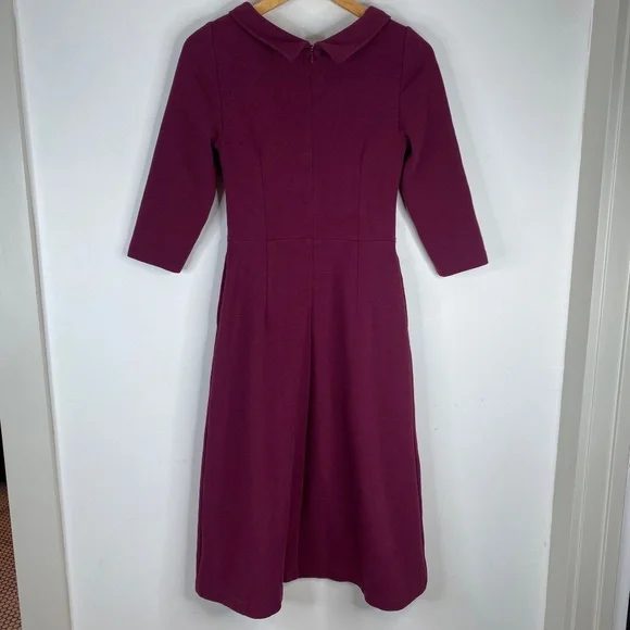 Boden Violet Ottoman Dress 2 Ruby Red Ribbed Midi Collar Classic Preppy Twee - Picture 4 of 11